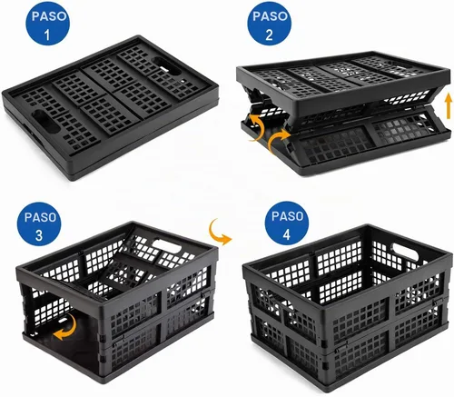 Vista 3 de Eslite Cajas de almacenamiento plegables de plástico de 16L, almacenamiento de cajas plegables, paquete de 4, negro