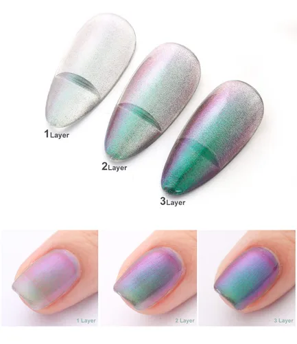 Vista 3 de Major Dijit Chameleon - Esmalte de uñas holográfico con purpurina de secado rápido, esmalte de uñas cromado iridiscente brillante (02)