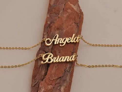 Vista 4 de HUAN XUN Collar personalizado con placa de identificación de oro para mujeres