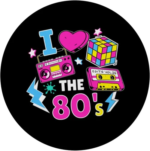 Vista 3 de I Love the 80s Cassette Boombox Colorful Retro Design PopSockets Adhesive PopGrip