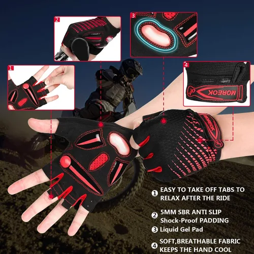Vista 2 de MOREOK Guantes de ciclismo para hombres y mujeres con almohadilla de gel de 0.197 in - Bicicleta de carretera MTB, ciclismo, entrenamiento