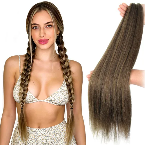 Vista 76 de Cabello trenzado burdeos, 10 pulgadas, 4 paquetes Cabello preestirado, trenzas de ganchillo cortas y rectas, textura Yaki, fibra sintética