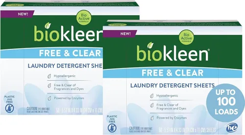 Vista 9 de Hojas de detergente para ropa Biokleen - Sin tinte y sin fragancia, hipoalergénicas, limpiador enzimático, quitamanchas, fórmula bioactiva, sin