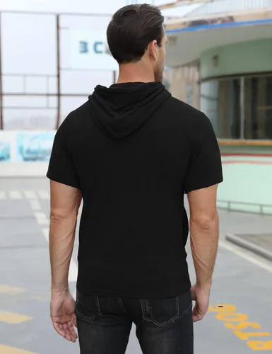 Vista 5 de KELLORENA Sudadera con capucha para hombre, elástica, de manga corta, ligera, acanalada, para gimnasio
