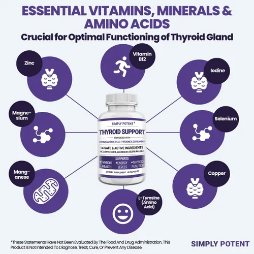 Vista 2 de Simply Potent Suplemento de apoyo tiroideo y apoyo suprarrenal 2 en 1 fórmula natural con yodo y ashwagandha para energía, metabolismo, enfoque