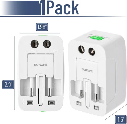 Vista 2 de Bates - Adaptador universal para viajes, adaptador de corriente internacional compacto para enchufes de EE. UU., UE, Reino Unido, Australia e India