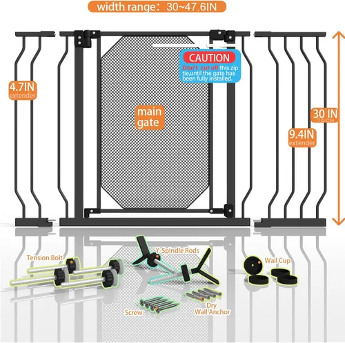 Vista 4 de Puerta de bebé de 30 a 47.6 pulgadas para escaleras y puertas, puerta para perros extra ancha con cierre automático para casa, puerta de seguridad