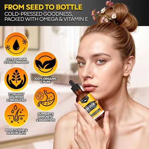 Vista 5 de VITALFLOW Aceite de semilla negra orgánica de 4.1 fl oz 100% puro y natural prensado en frío Contenido de timoquinona ultra alto Para