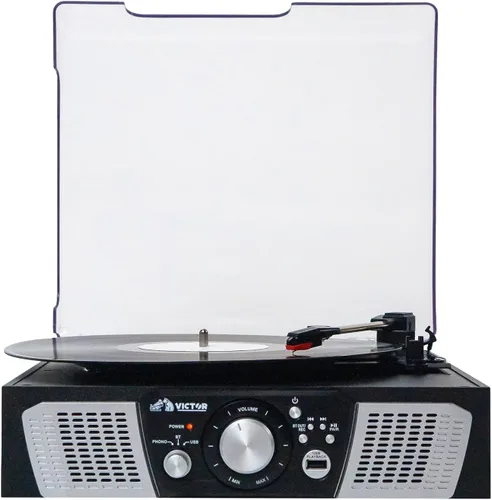 Vista 2 de Victor VHRP-1100 Lakeshore - Sistema de tocadiscos 5 en 1 con reproductor de discos, Bluetooth, reproducción y grabación USB, radio FM y altavoces