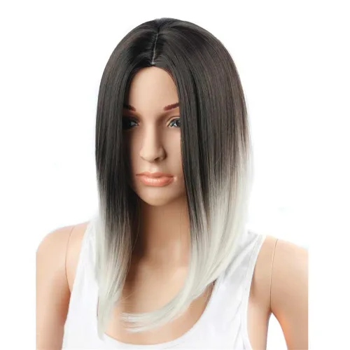 Vista 3 de Sharebeauty Peluca corta y recta para mujer, color negro y gris degradado