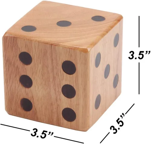 Vista 2 de GSE Games & Sports Expert Juego de dados gigantes de roble prémium de 3.5 pulgadas con cubo y tarjeta de puntuación Yardzee y Farkle. Juego