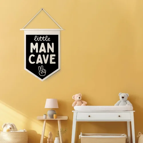 Vista 5 de Qpenm Cueva del Hombre Pequeño Bandera Colgante de Pared en Lienzo, Decoración para Habitación de Niños, Banderines Modernos en Blanco y Negro