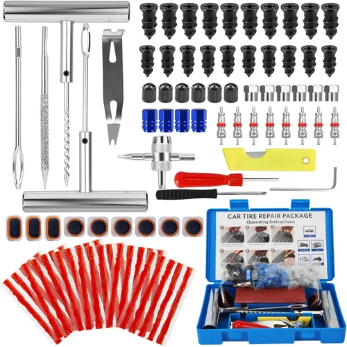 Vista 8 de Kit de tapones para neumáticos, kit de reparación de neumáticos sin cámara de 130 piezas con herramientas de mango en T de metal resistente, tiras