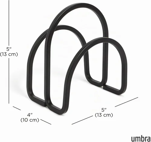 Vista 3 de Umbra Servilletero Squire con diseño contemporáneo de metal, compacto, negro Divisor integrado, funciona como asa, parece hierro fundido, fácil