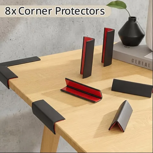 Vista 7 de Pangda - Protectores de esquina para zócalo autoadhesivos, color negro, 8 Protectores de pared, cojines de goma para muebles, montaje