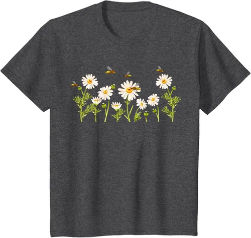 Vista 29 de Marguerites Daisy - Camiseta de verano con margaritas de jardín de flores, Negro, S