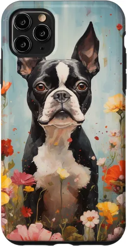 Vista 13 de Boston Terrier in Flower Garden Dog Art Lovers Design Case for iPhone 17