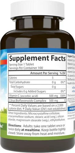 Vista 2 de Carlson - Complejo Super-C, vitamina C + bioflavonoides, función inmune y bienestar óptimo, antioxidante, 100 tabletas vegetarianas (paquete de 2)