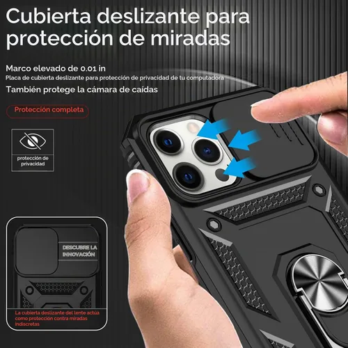 Vista 4 de HNHYGETE Funda para iPhone 12 Pro Max con protector de pantalla: [grado militar de 20 pies probada en caídas] Funda protectora para cámara Negro