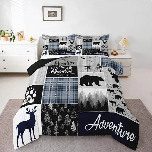 Vista 13 de Erosebridal Juego de edredón con temática de pesca, juego de ropa de cama rústica de granja tamaño individual para niños, adolescentes y adultos