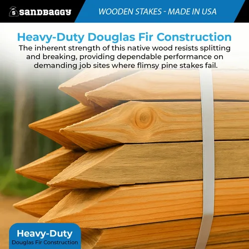 Vista 4 de Sandbaggy Estacas de madera de 48 pulgadas, fabricadas en los Estados Unidos, 2 pulgadas de grosor, resistentes para construcción, jardinería