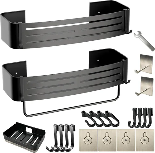 Vista 11 de Black Adhesive Corner Shower Caddy 2-Pack, Triangular Shelves No-drill black triangular shelves for smooth tile, glass and stainless steel shower