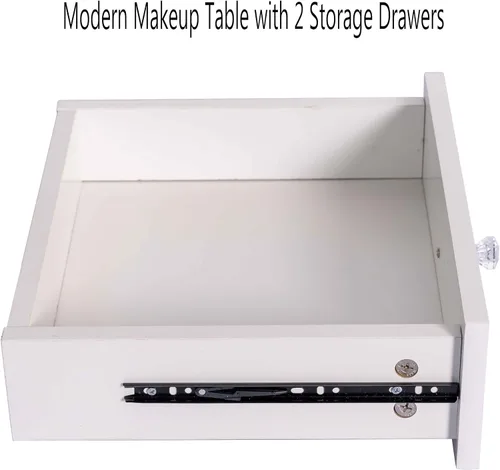 Vista 4 de Escritorio de tocador con espejo de brillo ajustable de 3 modos, juego de tocador con taburete acolchado para mujeres y niñas, mesa de maquillaje