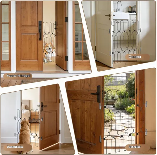 Vista 5 de Puerta retráctil para perro para puerta delantera, 26 pulgadas de ancho, 30.7 pulgadas de alto, barrera retráctil automática para perros