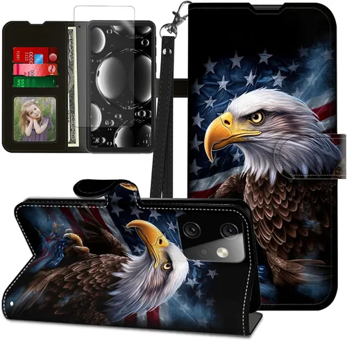 Vista 183 de Funda para Motorola Edge 2022 con protector de pantalla, soporte y tarjetero y correa para la muñeca, funda magnética para Moto Edge 2022 5G UW Lobo