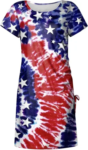 Vista 4 de ADHOWBEW Vestido de mujer para el 4 de julio, con bandera americana, sexy, para salir, fiesta, club, vestido ajustado