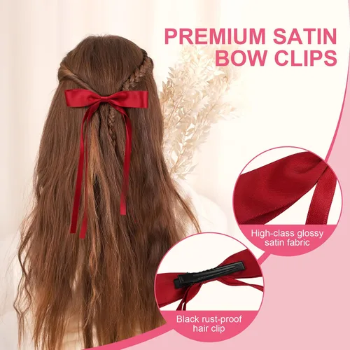 Vista 3 de 8 lazos para el cabello de satén sedoso con borla para mujeres, pinzas para el pelo con lazo de borla para soporte de cola de caballo. Lazo de pelo