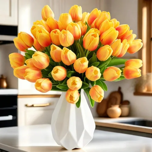 Vista 9 de Tulipanes artificiales de 12 piezas, de tacto real, tulipanes falsos de poliuretano, arreglo floral en ramo para decoración de fiesta en el hogar
