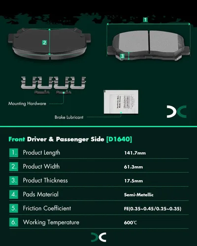 Vista 3 de Juego de pastillas de freno semimetálicas, D1640 SCITOO 4 pastillas de freno delanteras, para Chrysler 200 2015-2016, Dodge Dart 2013-2016, Jeep