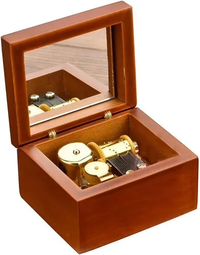 Vista 6 de Caja de música de madera enrollada con movimiento chapado en oro, piel Elise, negro