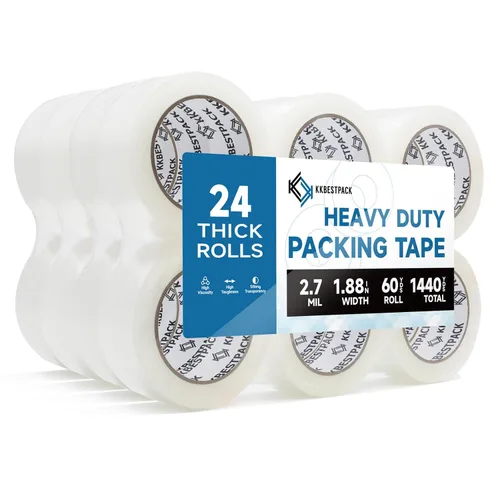 Vista 2 de KKBESTPACK Cinta de embalaje resistente, 1 rollo, 1.88 pulgadas x 60 yardas, cinta transparente de envío y embalaje para cajas de mudanza