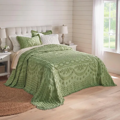 Vista 2 de BrylaneHome 100% Cotton Georgia Chenille Shams - Standard, Emerald Green
