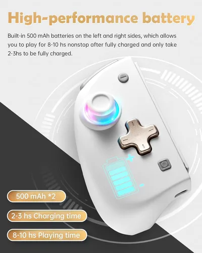 Vista 6 de miknok Switch Joy Controller for SwitchSwitch OLED, Wireless Left and Right Controller Replacement, 8 Colors Adjustable LED Joypad Controller with