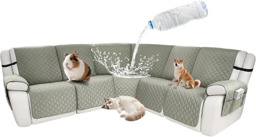 Vista 113 de Fundas impermeables para sofá reclinable seccional en forma de L, 7 piezas, antideslizantes, lavables, juego de fundas reclinables para mascotas