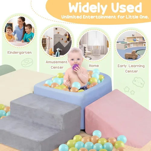 Vista 5 de Juguetes de escalada para niños pequeños de 1 a 3 años, bloques de escalada de espuma con pozo de pelotas para bebé, juguetes de escalada