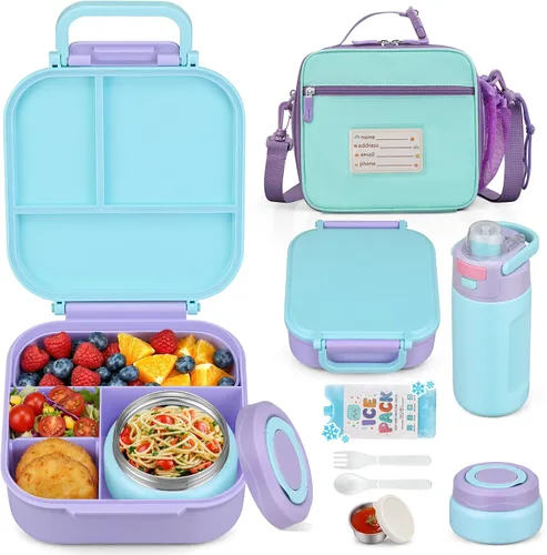 Vista 10 de Itslife Caja Bento para niños, contenedor de comida aislado, lonchera para niños, termo de 7 onzas para comida caliente, botella de agua térmica