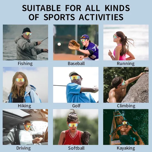Vista 7 de Gafas de sol para hombres, mujeres, adolescentes de niños y niñas, gafas de sol deportivas de béisbol geniales para softbol, pesca, fútbol