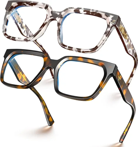 Vista 35 de VISOONE Chunky Rectangle Oversized Blue Light Blocking Computer Glasses Clear Lenses Cute Fake Large Frame Preppy Stylish Designer Fashion Screen