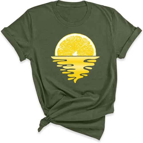 Vista 2 de Camiseta de verano con frutas de limón y puesta de sol, divertido diseño tropical retro, camiseta unisex de manga corta, camisa de hola verano
