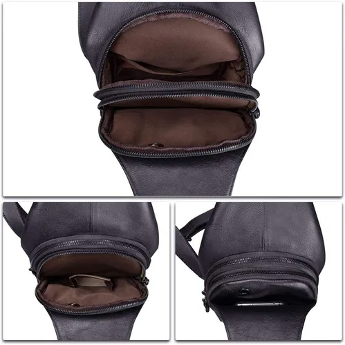 Vista 7 de IVTG Bolso bandolera de cuero genuino para hombres y mujeres, bolso cruzado de hombro en el pecho, mochila de senderismo, mochila vintage hecha a