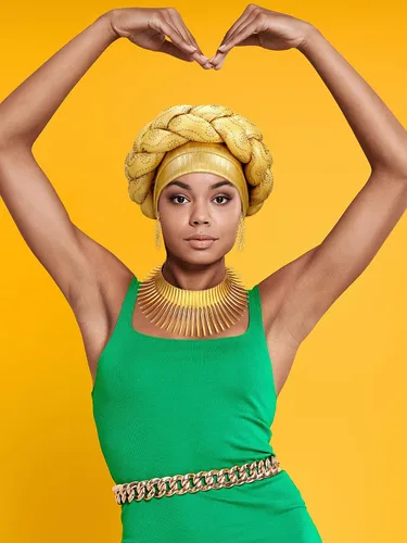 Vista 7 de Yinkin Juego de joyas africanas para mujer, para fiestas, doradas, collares, baberos, turbante africano, para fiestas temáticas