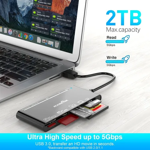 Vista 3 de Lector de Tarjetas SD USB 3.0, Lector Multi Tarjeta 7 en 1 para SD SDXC SDHC Micro SD CF MS MMC Tarjeta de Memoria de Cámara XD, Lector de Tarjetas