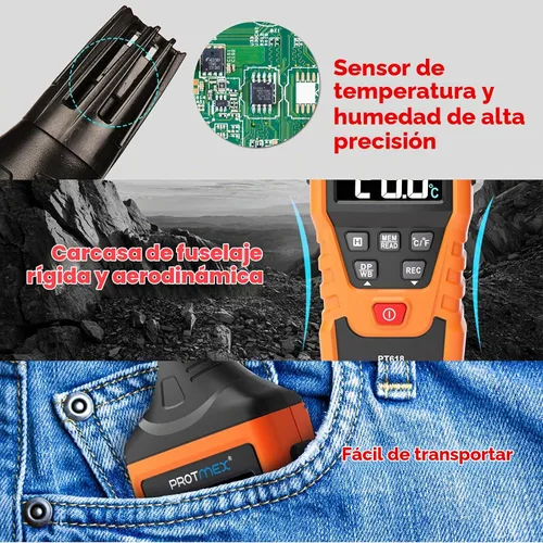 Vista 7 de Protmex PT618 Medidor de Temperatura y Humedad, Termómetro Higrómetro con Ambiente, Punto de Rocío, Bulbo Húmedo para Interior/Exterior MÍN, MÁX