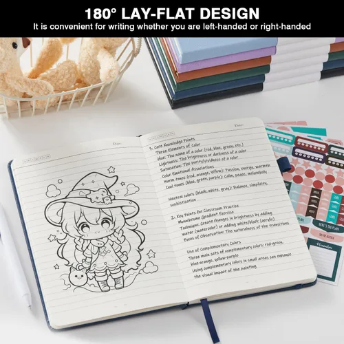 Vista 4 de Paquete de 3 cuadernos rayados con bolígrafo, cuadernos A5 (5.7 x 8.4 pulgadas) de tapa dura de cuero para mujeres y hombres, trabajo, 160 páginas