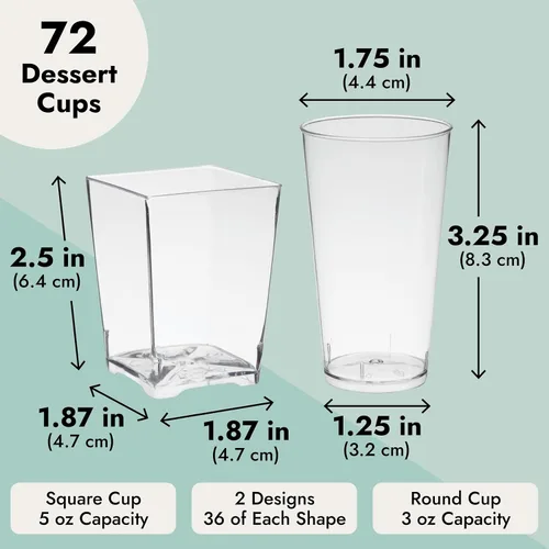Vista 5 de Juvale Mini tazas de postre – 72 piezas de plástico transparente, 3 onzas y 5 onzas – Vasos desechables y reutilizables para postre y aperitivos