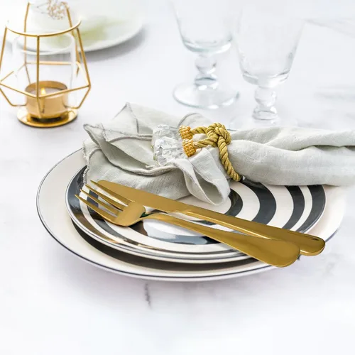 Vista 8 de Juego de cubiertos dorados de acero inoxidable para 6 personas, juego de cubiertos de cocina, utensilios de regalo, cuchillo, tenedor, cuchara